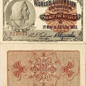 1893 Columbus Columbian Expo Ticket