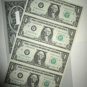 1985 Uncut Sheet of 4 No 3 - Ser. No. ends in 666