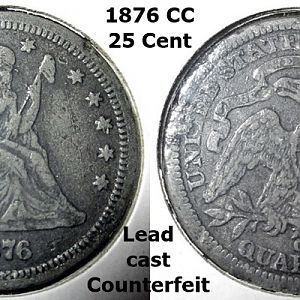 1876 CC Lead Cast Counterfeit Seated Quarter