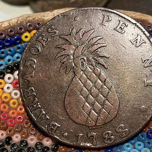 1788 Barbadoes I Serve Slave Penny Reverse