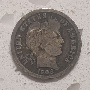1908 plain Barber dime - front