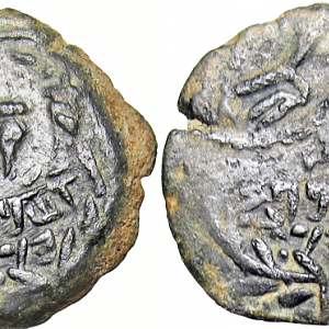 Rare ancient mint error (Double Obverse) ,Judaea. Hasmoneans. Alexander Jannaeus Æ Prutah. Jerusalem, 103-76 BCE