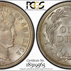 1909 Barber Dime PCGS MS66