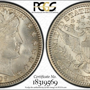 1909 Barber Quarter PCGS MS65