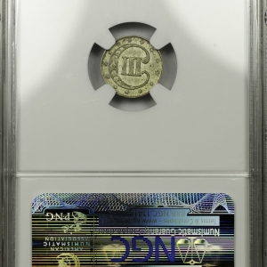 1853 THREE-CENT PIECE - SILVER, TYPE 1 NGC MS 58 TYPE 1, CAC Reverse Slab