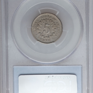 1866 FIVE-CENT PIECE - SHIELD, RAYS PCGS MS 45 RAYS, CAC Reverse Slab