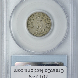 1876 FIVE-CENT PIECE - SHIELD, NO RAYS PCGS MS 45, CAC Reverse Slab