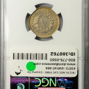 1912 FIVE-CENT PIECE - LIBERTY HEAD, "CENTS" NGC MS 63, CAC Reverse Slab