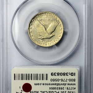 1930 QUARTER DOLLAR - STANDING LIBERTY, TYPE 2 PCGS MS 58, CAC Reverse Slab