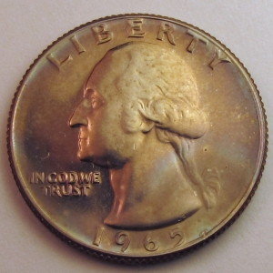 1965 SMS Washington Quater Toned Obverse