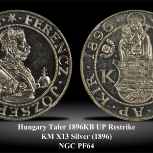 Hungary KMX13 Taler 1896KB UP Restrike