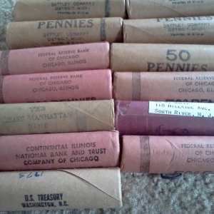 1959 D &  1960 D-Small date rolls over 100 bank of chase manhatten