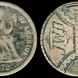 1872 Seated dime love token w/stork