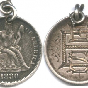 Love token on key date 1880 Seated dime