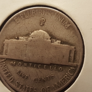 1943 P Nickel Obverse Mint Mark 1