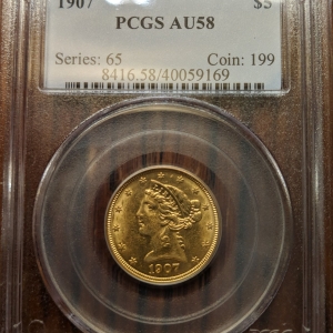 1907 $5 PCGS AU-58 Front