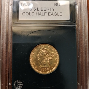 1908 $5 Half Eagle Front