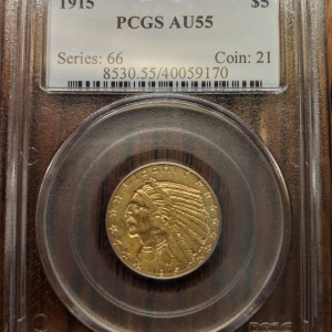 1915 $5 PCGS AU-55 Front