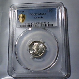 1959 MS-65 10 Cents Canadian coin from roll.