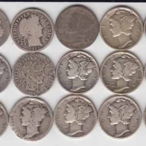 23 Mercury Dimes obverses.