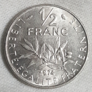 1974 signature "O. Roty" ½ Franc Reverse