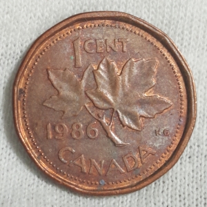 1986 Elizabeth II 2nd portrait 12 sided 1 Cent Reverse