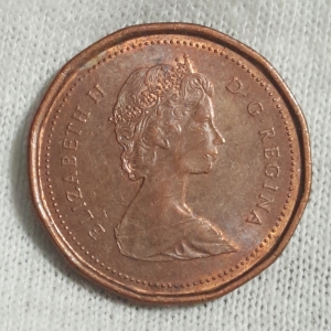 1986 Elizabeth II 2nd portrait 12 sided 1 Cent Obverse