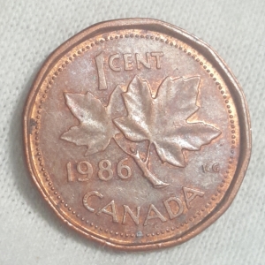 1986 Elizabeth II 2nd portrait 12 sided 1 Cent Reverse