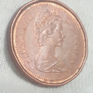 1986 Elizabeth II 2nd portrait 12 sided 1 Cent Obverse