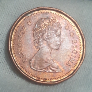 1986 Elizabeth II 2nd portrait 12 sided 1 Cent Obverse