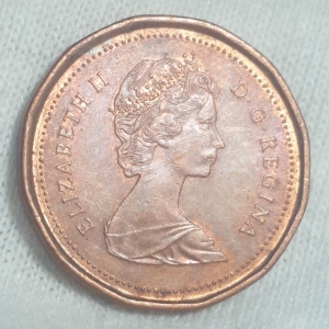 1986 Elizabeth II 2nd portrait 12 sided 1 Cent Obverse