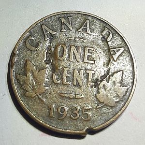 1935 Canadian One Cent Coin