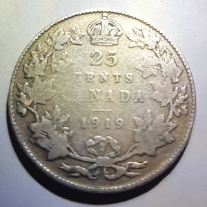 1919 Canadian .25 Cent coin