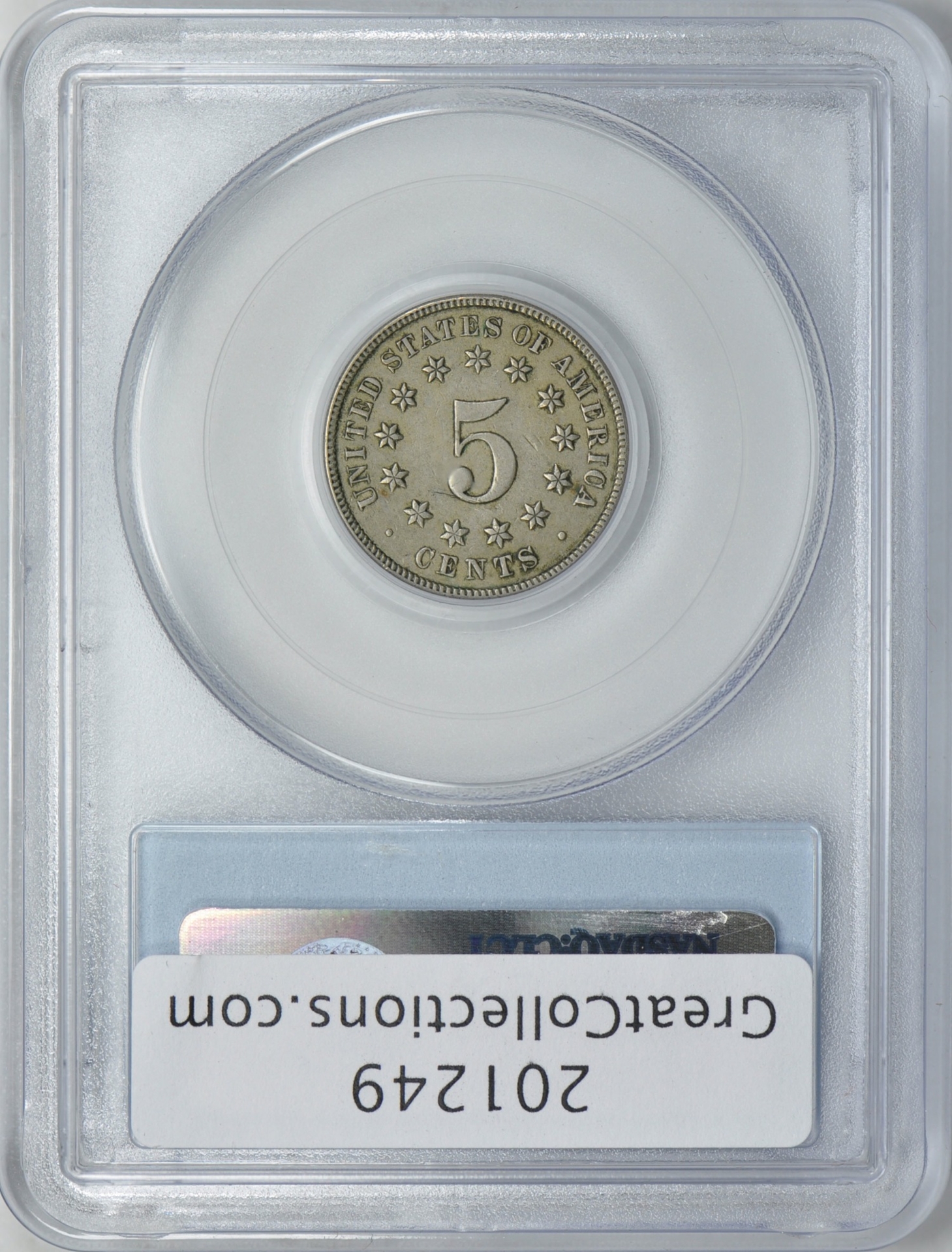 1876 FIVE-CENT PIECE - SHIELD, NO RAYS PCGS MS 45, CAC Reverse Slab