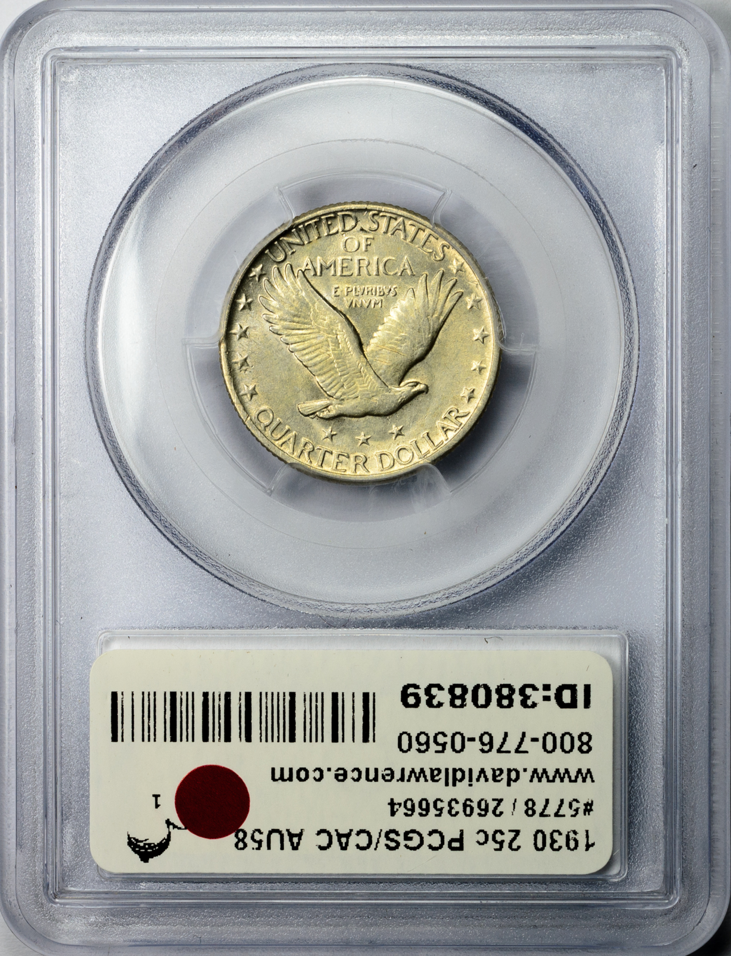 1930 QUARTER DOLLAR - STANDING LIBERTY, TYPE 2 PCGS MS 58, CAC Reverse Slab