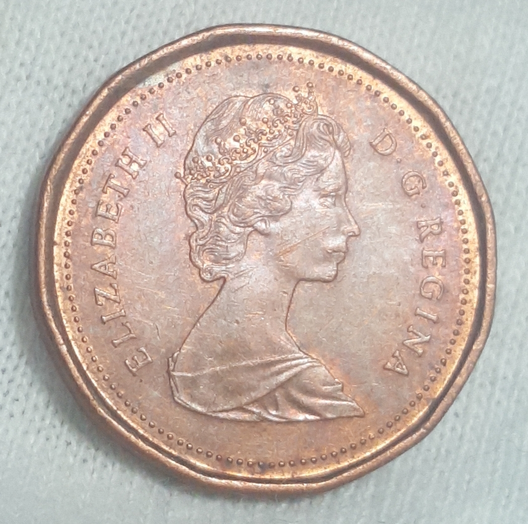 1986 Elizabeth II 2nd portrait 12 sided 1 Cent Obverse