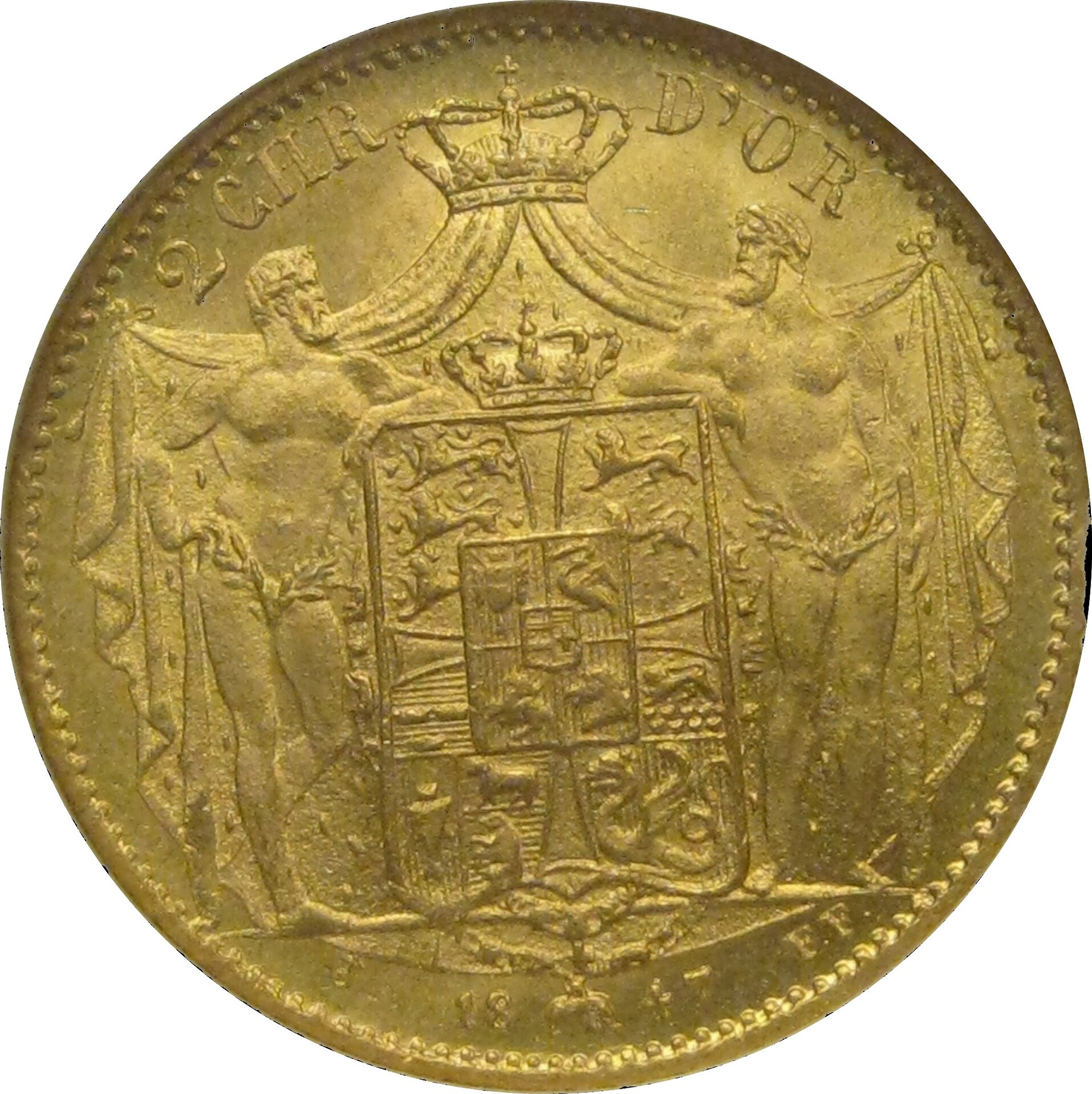 Denmark 1847 2 Christian d’or (reverse)